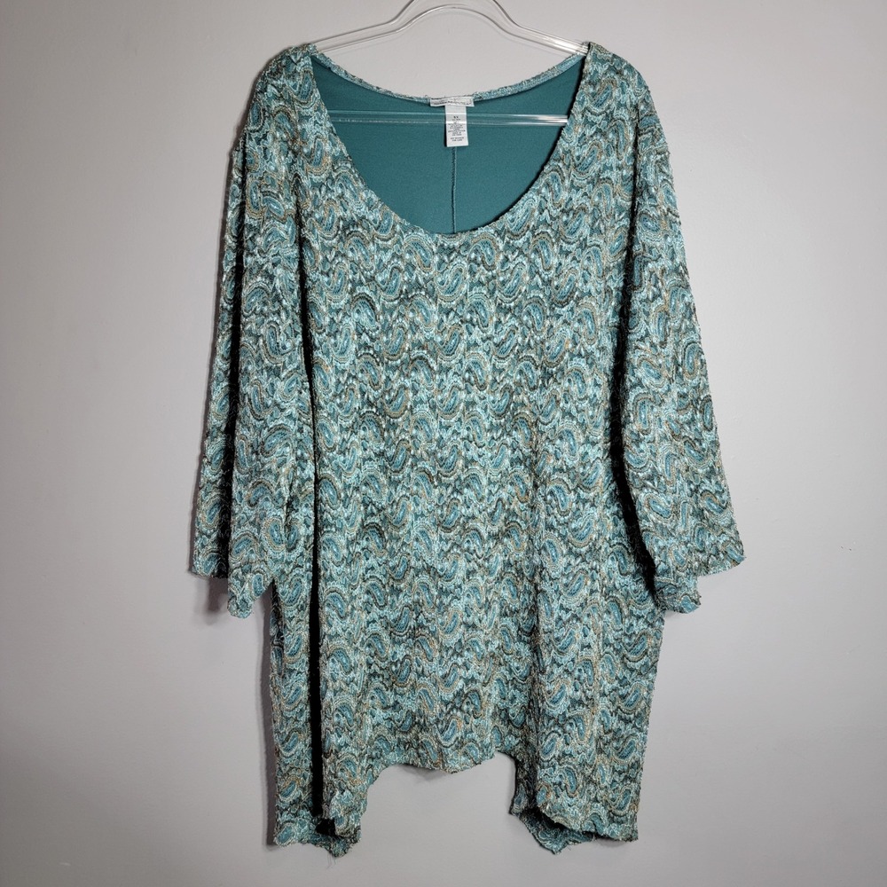 Maggie Barnes for‎ Catherines 5X Turquoise Paisley Lace Overlay Tunic Top - Picture 2 of 7